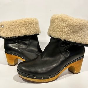 UGG Australia Lynnea Sheepskin Lined Leather Clog Boots